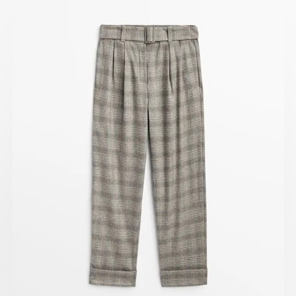 Massimo Dutti Checkered Women's Trousers - beige gray size 4